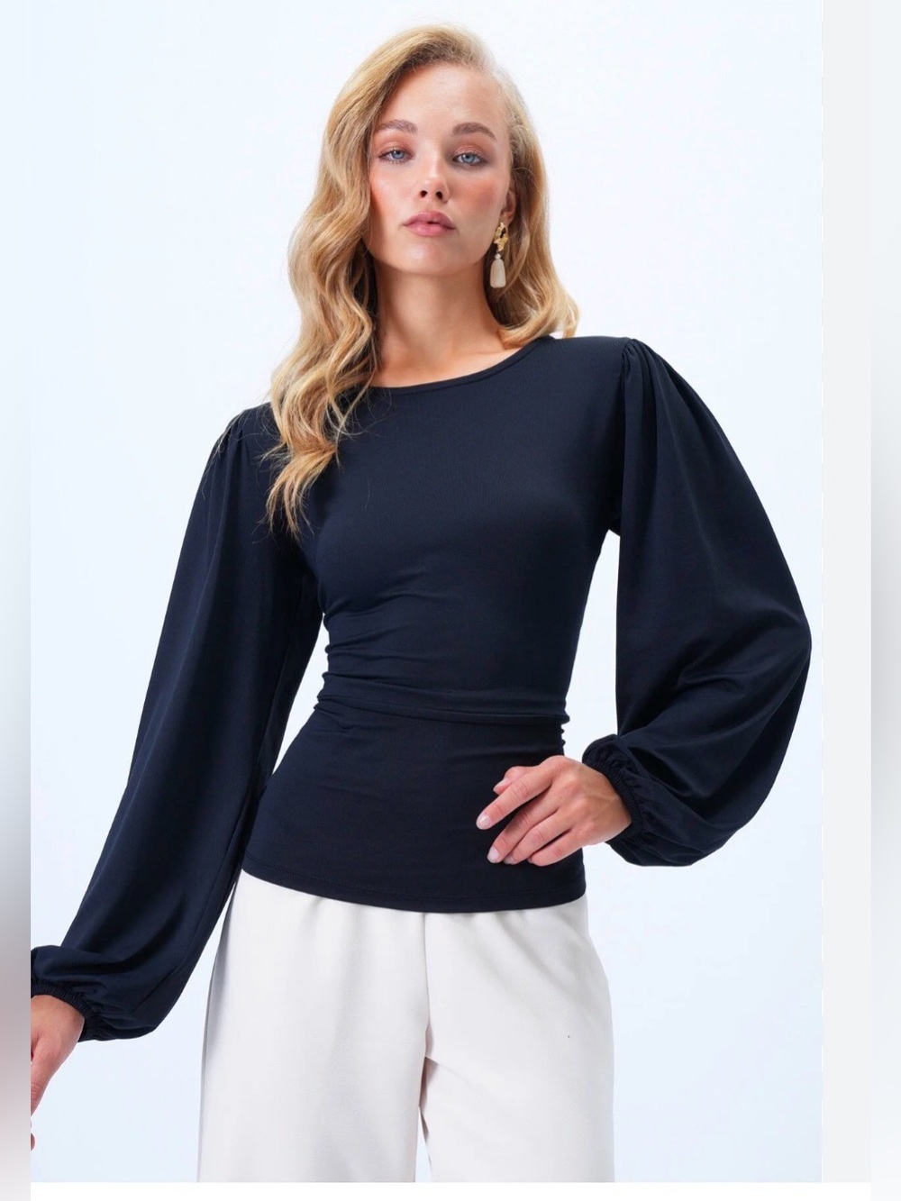 C & S By Cloth & Stone Women’s Navy Puff-Sleeve Top